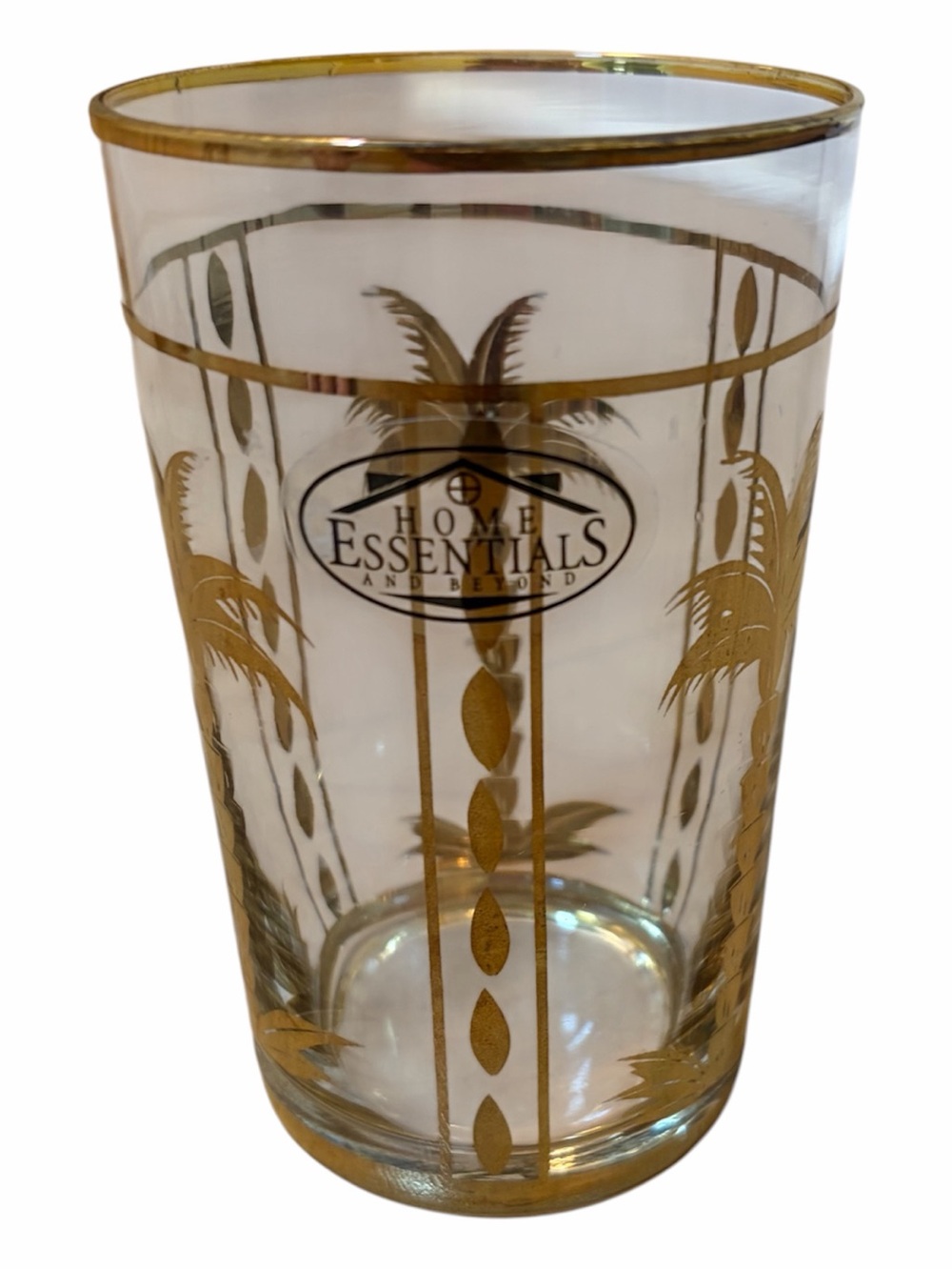 Home Essentials Gold Palm Glass Tumbler 4 Inch NWOT